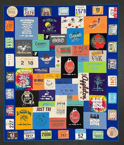 Racebib border on a Too Cool T-shirt quilt